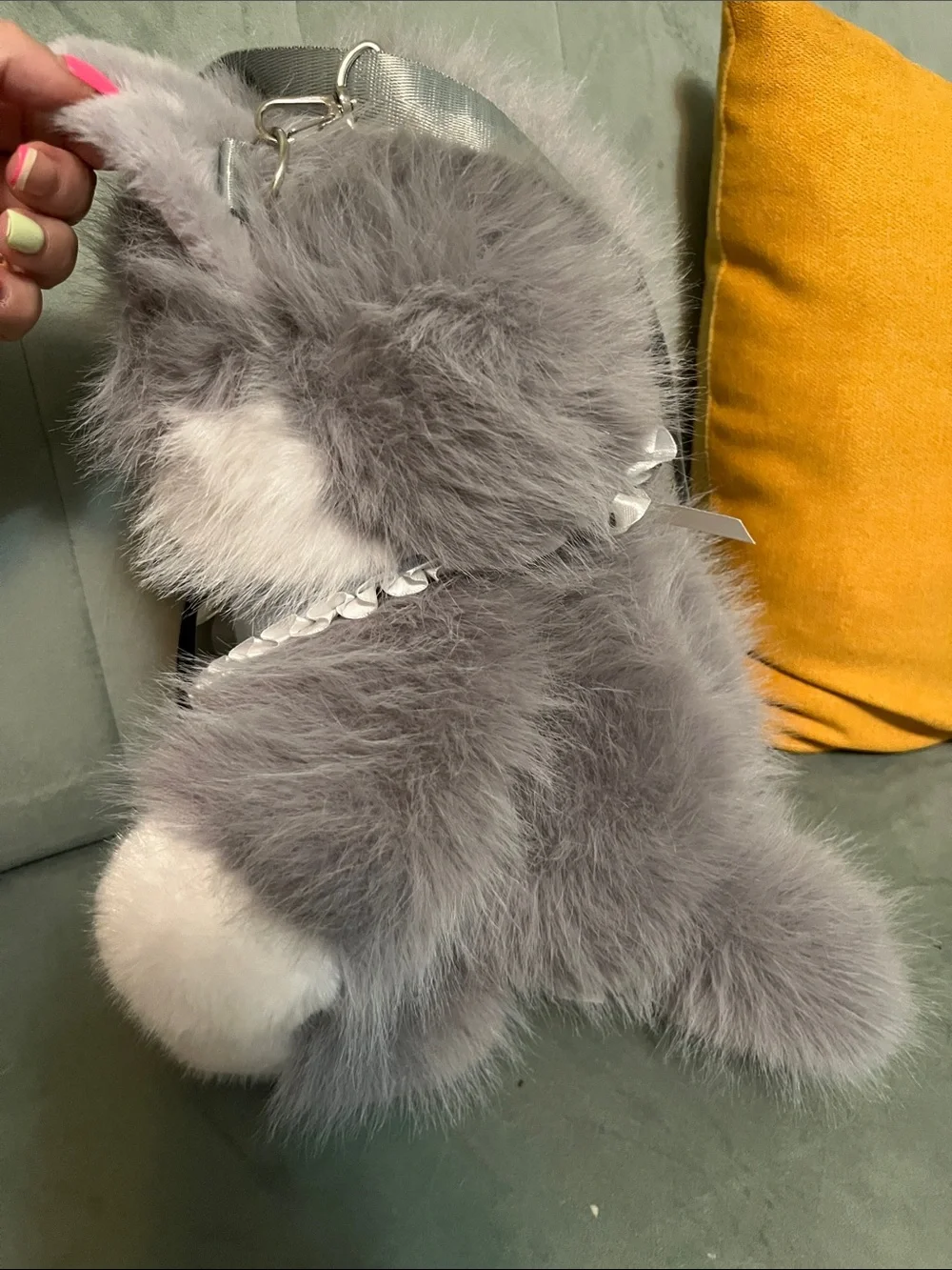 NEW Tik Tok Famous Plush Cat Backpack with Light Blue Bib Unisex